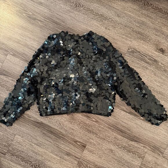 Express Tricot Vintage Large Sequin Disc Cardigan Jacket - Picture 11 of 12